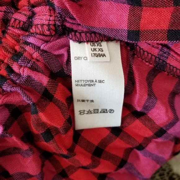 Free People Red & Pink Plaid Shirt XS NWT Adjustable Cinch Waist Arms Frayed Hem - Picture 15 of 15